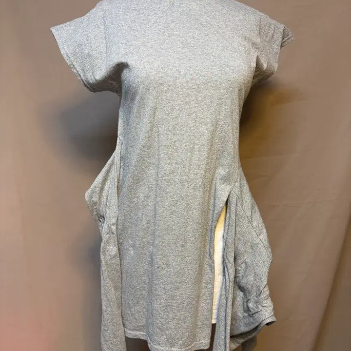[BUNJANG] Cotton Blend Gray Wrap Dress / 면100 반팔 그레이 매듭 랩 원피스
