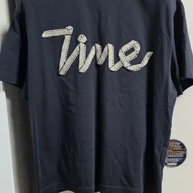 [BUNJANG] Time Homme Applique Short Sleeve T-shirt (Black) / 타임옴므 25SS 아플리케 반팔 95