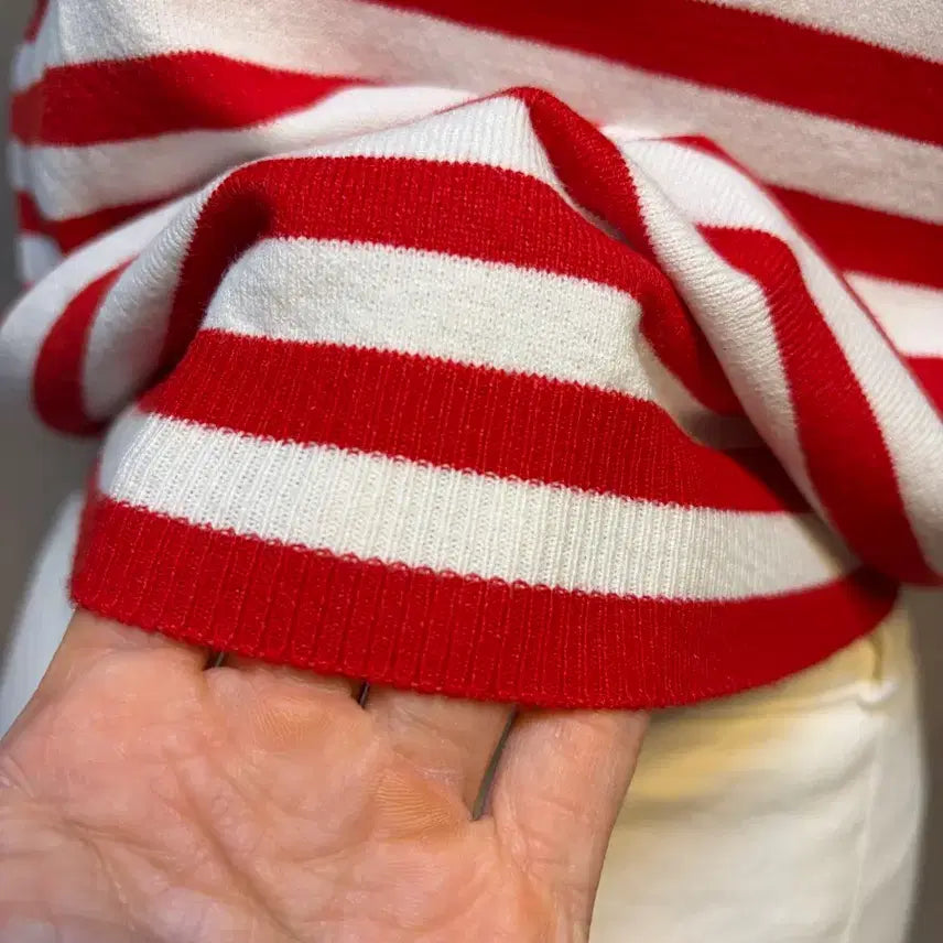 [BUNJANG] Red White Stripe Knit Top (S Size) / 레드 화이트 스트라이프 반팔 니트s