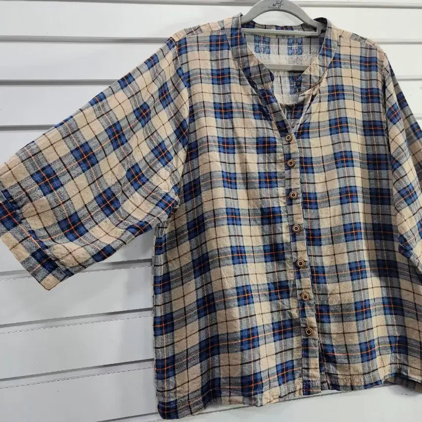[SOLD OUT] 체크무늬 면 칠부소매 블라우스/보물찾기천사