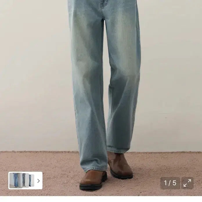[SOLD OUT] (새상품)(L)드로우핏 유주얼 세미 와이드 데님 팬츠 DUSTY BLUE