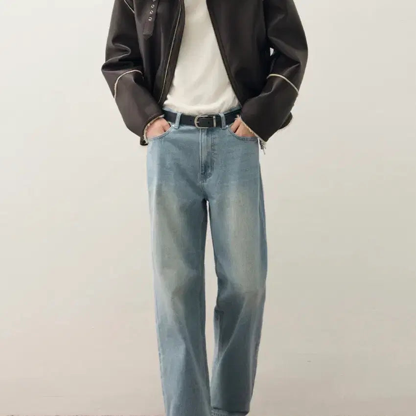 [SOLD OUT] (새상품)(L)드로우핏 유주얼 세미 와이드 데님 팬츠 DUSTY BLUE