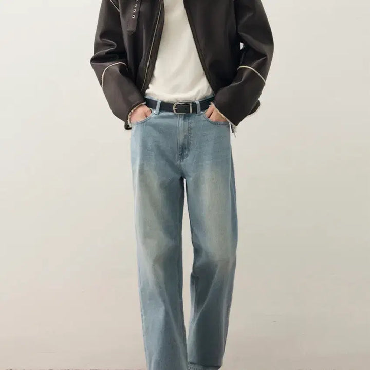 [SOLD OUT] (새상품)(L)드로우핏 유주얼 세미 와이드 데님 팬츠 DUSTY BLUE
