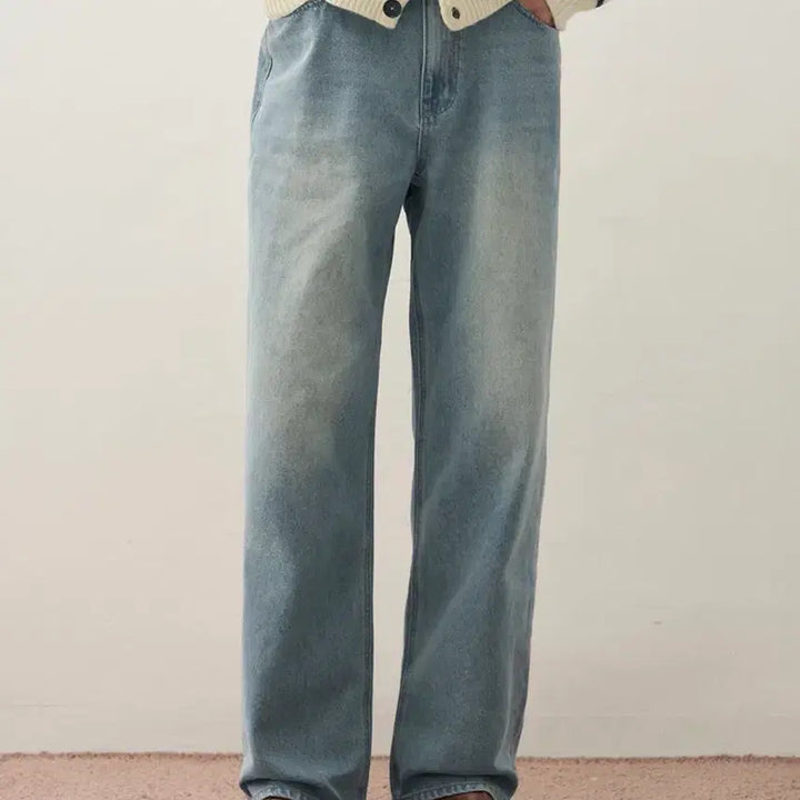 [SOLD OUT] (새상품)(L)드로우핏 유주얼 세미 와이드 데님 팬츠 DUSTY BLUE