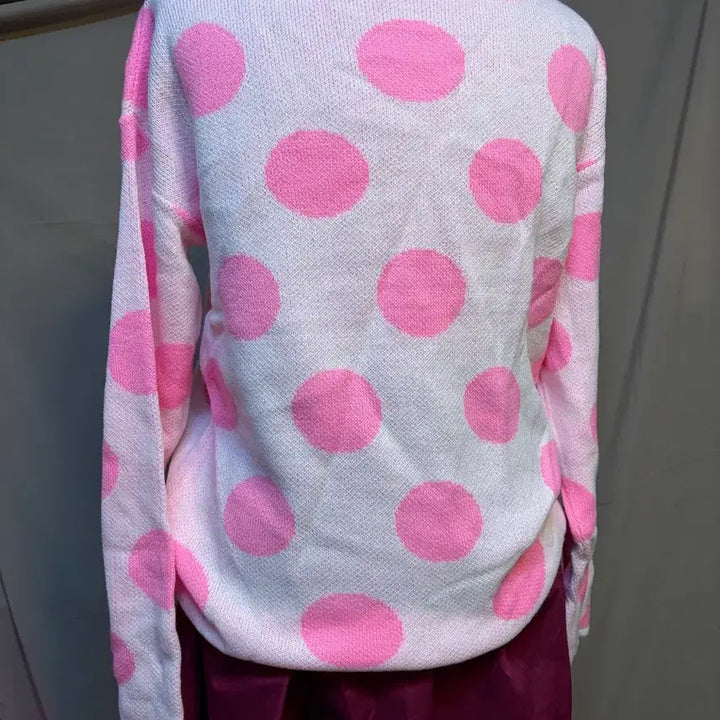 [BUNJANG] Pink Polka Dot Knit Sweater / 형광 핑크 땡땡이 고퀄니트