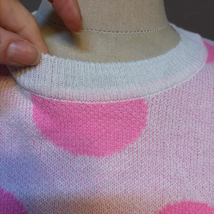 [BUNJANG] Pink Polka Dot Knit Sweater / 형광 핑크 땡땡이 고퀄니트