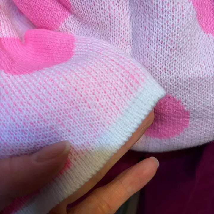 [BUNJANG] Pink Polka Dot Knit Sweater / 형광 핑크 땡땡이 고퀄니트