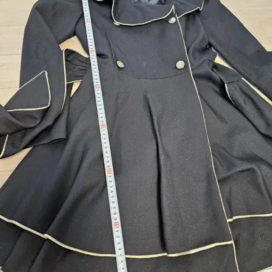 [BUNJANG] Black Ribbon Belt Line Coat Dress / 블랙 리본 벨트 라인 코트 원피스