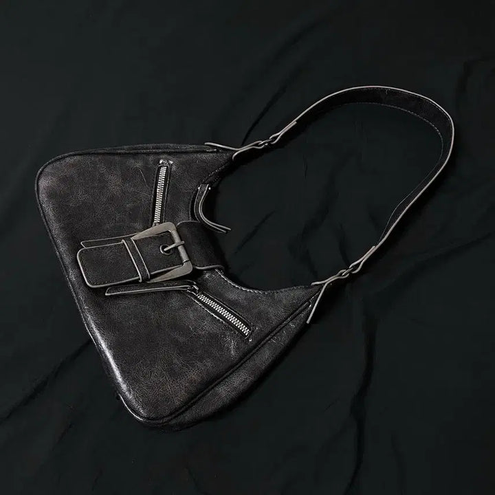 [BUNJANG] P.lake Vintage Washed Leather Mini Hobo Bag / 피레이크 빈티지 워싱 레더 벨트 미니 호보백 에이블리 (그레이)