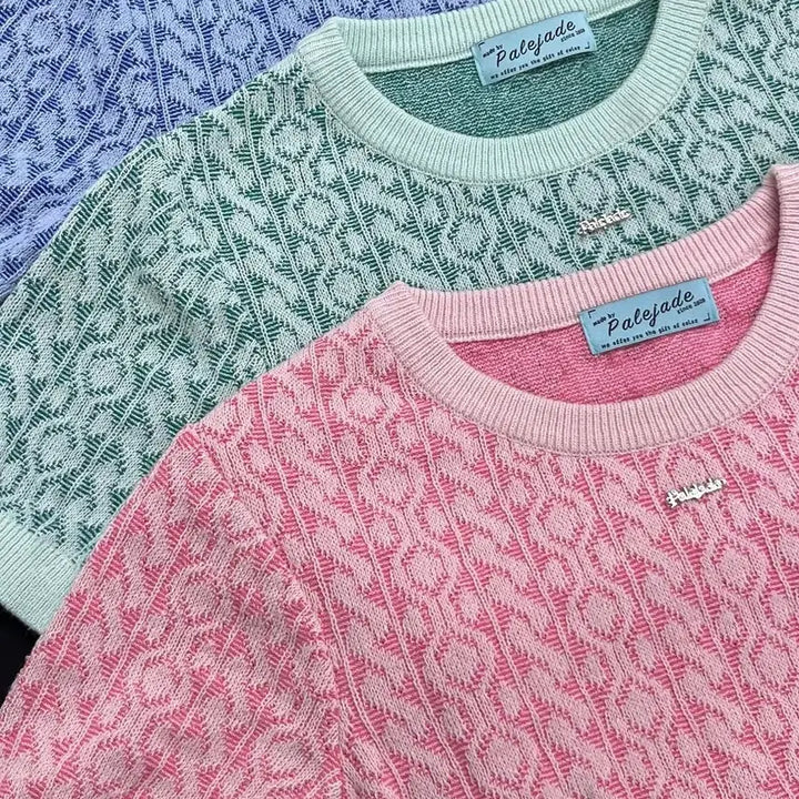 [BUNJANG] Pale Jade Jacquard Wave Tee Pink / 페일제이드 자가드 웨이브티 핑크