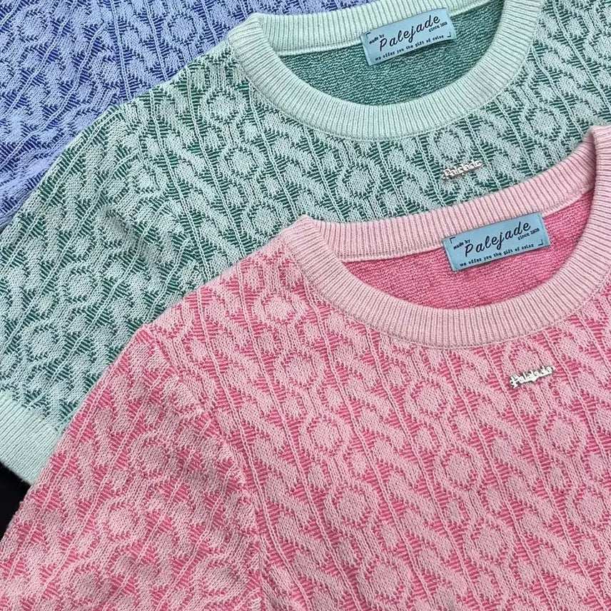 [BUNJANG] Pale Jade Jacquard Wave Tee Pink / 페일제이드 자가드 웨이브티 핑크