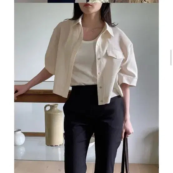 [SOLD OUT] 브론즈마인 셔츠 블라우스 퍼프 크롭 자켓