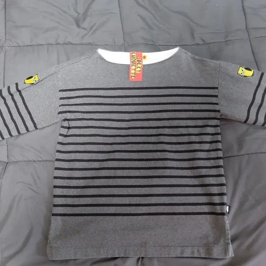 [BUNJANG] Lucky Chouette Striped T-shirt / 럭키슈에뜨 블랙 스트라이프 반팔 티셔츠