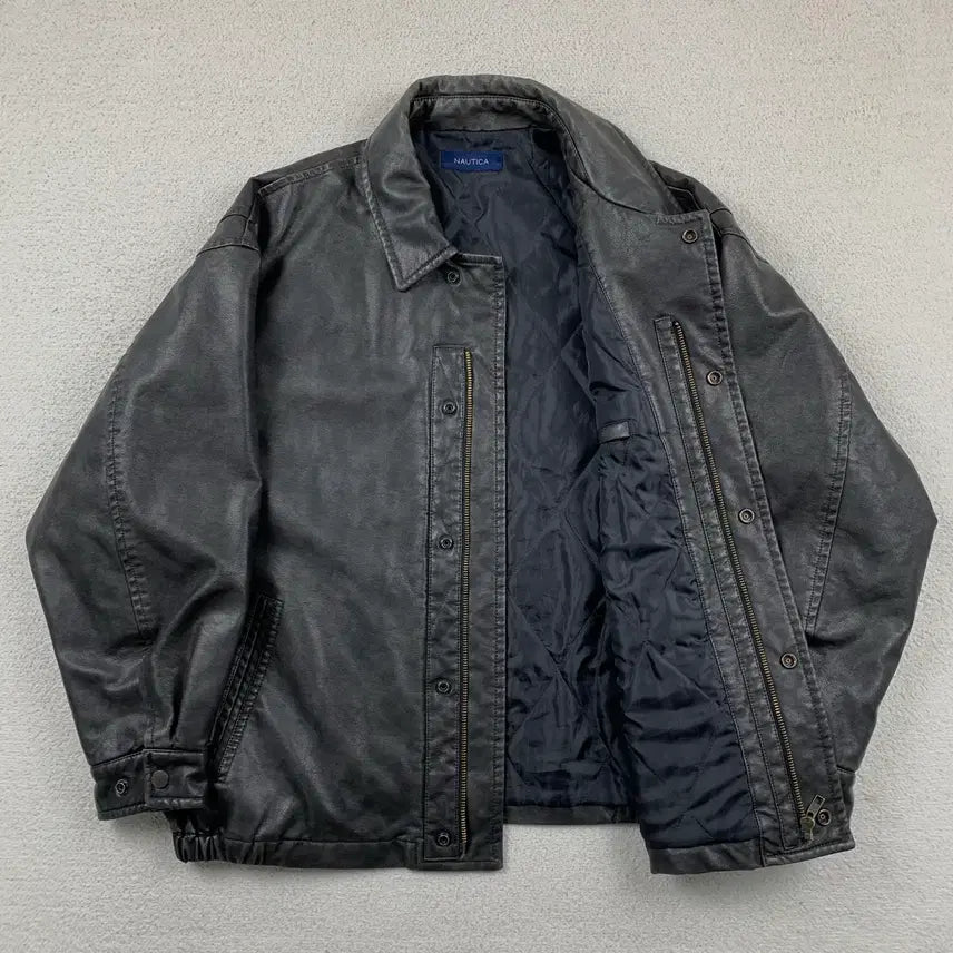 [BUNJANG] Nautica Japan x Freaks Store Vegan Leather Jacket - Black / 노티카 재팬 x 프릭스 스토어 비건레더 자켓 블랙