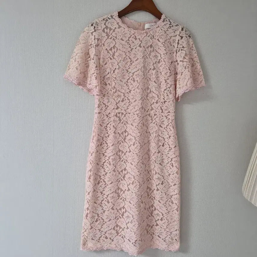 [BUNJANG] LiNE Lace Pink Short-Sleeved Dress / [LiNE]레이스 핑크 반팔 원피스