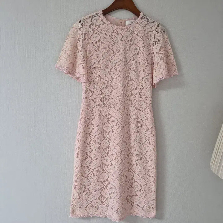 [BUNJANG] LiNE Lace Pink Short-Sleeved Dress / [LiNE]레이스 핑크 반팔 원피스