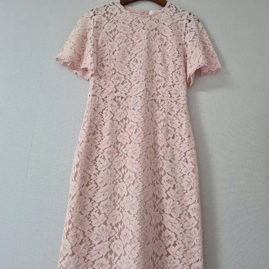 [BUNJANG] LiNE Lace Pink Short-Sleeved Dress / [LiNE]레이스 핑크 반팔 원피스