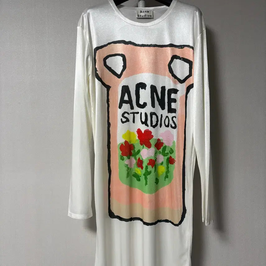 [BUNJANG] Acne Studios White Flower Printed Long T-shirt / 아크네 스튜디오 흰색 플라워 프린팅 롱티