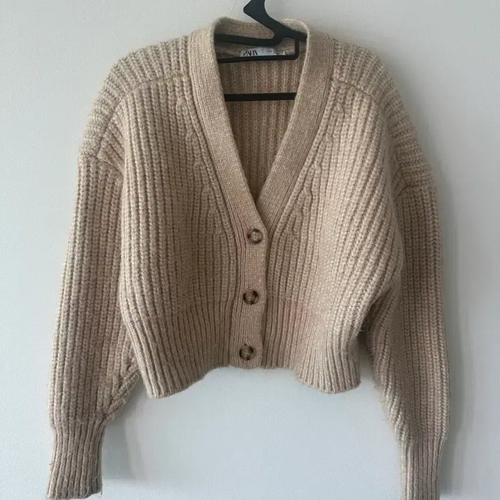 [BUNJANG] Zara Beige Knit Crop Cardigan / 자라 베이지색 니트 크롭 가디건