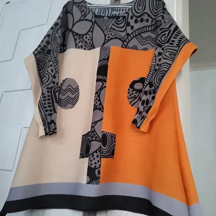 [BUNJANG] Colorblock Pleated Long Top / 배색 플리츠 상의