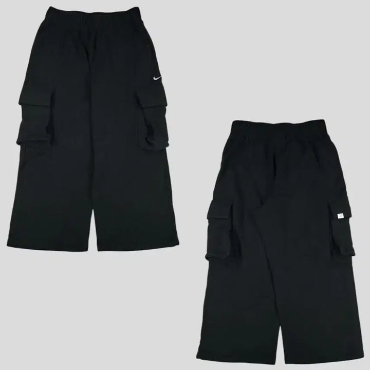 [BUNJANG] Nike Black White Swoosh Logo Wide-Fit Sweatpants / 나이키 블랙 화이트 스우시 로고 밴딩 카고포켓 와이드핏 스웻팬츠 트레이닝