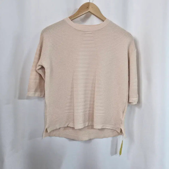 [BUNJANG] Recove Peach Pink Ribbed Short Sleeve Knit Top / 레코브 피치 핑크 골지 반팔 니트