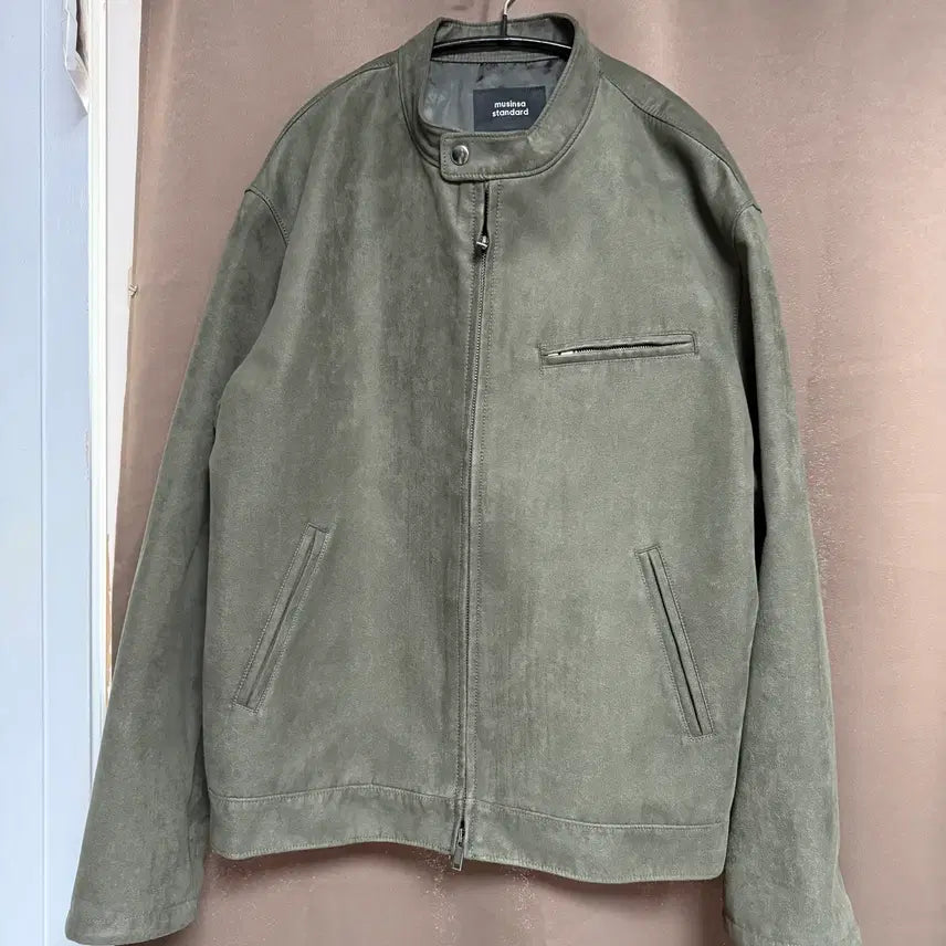 [BUNJANG] Musinsa Standard Synthetic Suede Racer Jacket Dusty Khaki XL / [2XL] 무신사 스탠다드 스웨이드 재킷