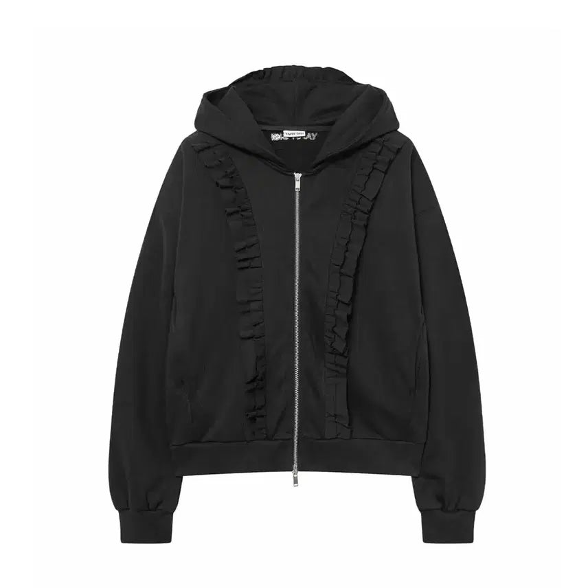 [BUNJANG] YAHN SISI Frill Hooded Zip-up Set Black / 미착용) YAHN SISI 얀시시 프릴 후드 집업 세트 블랙