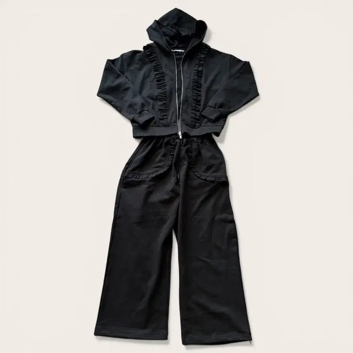 [BUNJANG] YAHN SISI Frill Hooded Zip-up Set Black / 미착용) YAHN SISI 얀시시 프릴 후드 집업 세트 블랙