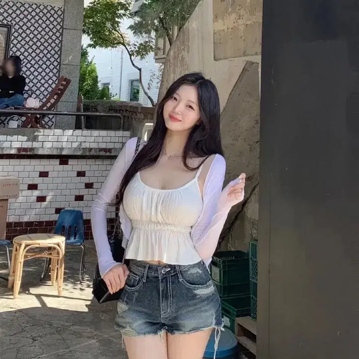 [SOLD OUT] 잔느 맘에쏙 플리츠 프릴 나시 아이보리 새상품