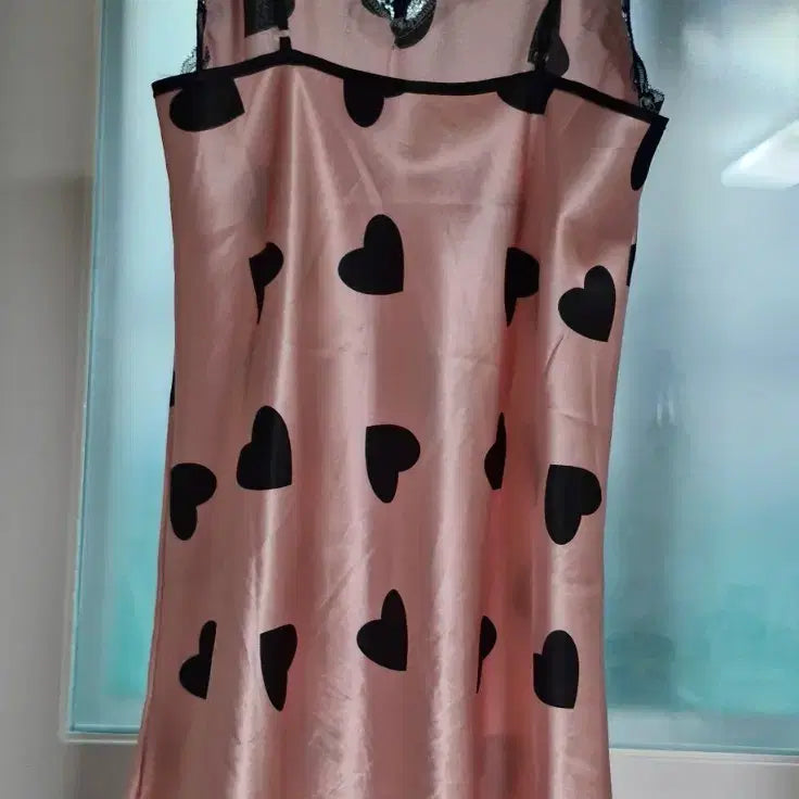 [BUNJANG] Pink Heart Lace Slip Pajamas (Size S) / 핑크 하트 레이스 슬립 잠옷.S