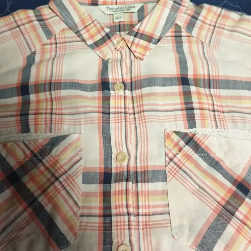 [BUNJANG] Thursday Island Lace Double Pocket Classic Check Shirt (S) / (빈티지) 써스데이아일랜드 레이스 더블포켓 클래식체크 셔츠 (S)