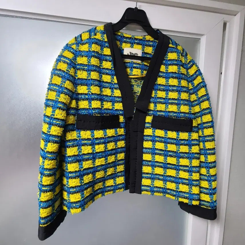 [SOLD OUT] 럭키슈에뜨 여성 트위드 자켓 크롭핏 55 옐로우 블루