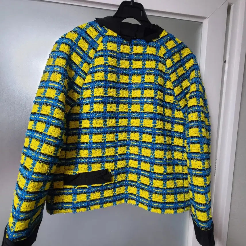[SOLD OUT] 럭키슈에뜨 여성 트위드 자켓 크롭핏 55 옐로우 블루