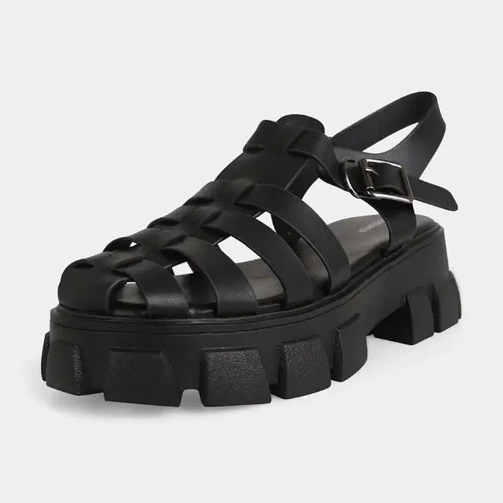 [BUNJANG] Black Woven Platform Sandals / 블랙 엮음 통굽 샌들