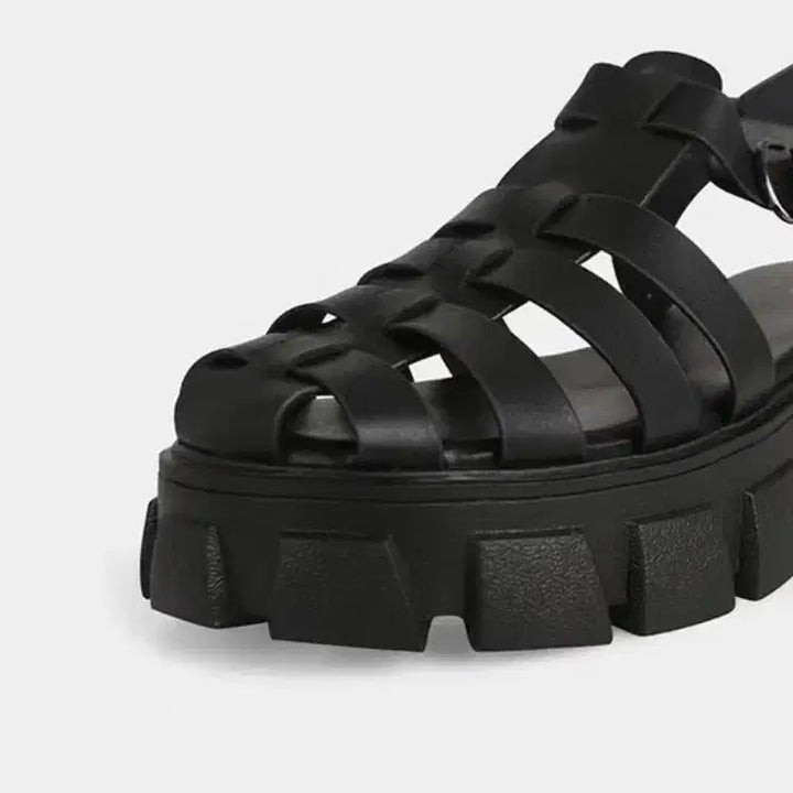 [BUNJANG] Black Woven Platform Sandals / 블랙 엮음 통굽 샌들