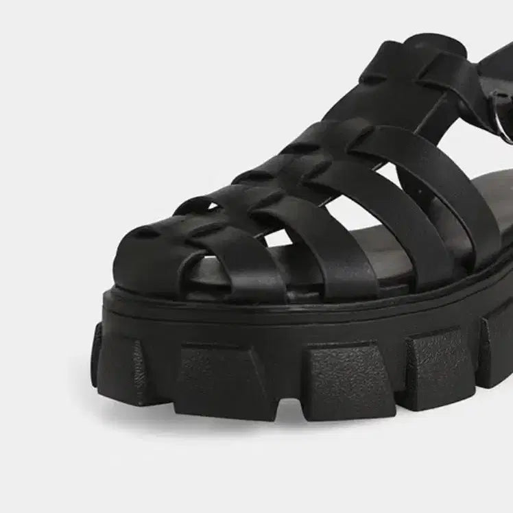 [BUNJANG] Black Woven Platform Sandals / 블랙 엮음 통굽 샌들