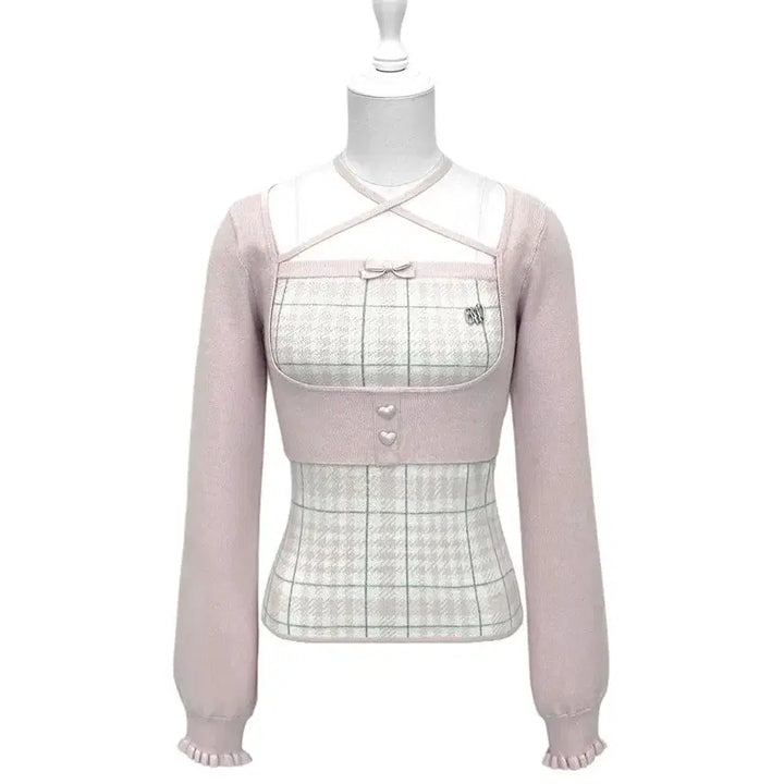 [BUNJANG] Honey Mieux Check Cross Ensemble Top / 허니뮤 체크 크로스 앙상블 탑 판매합니다