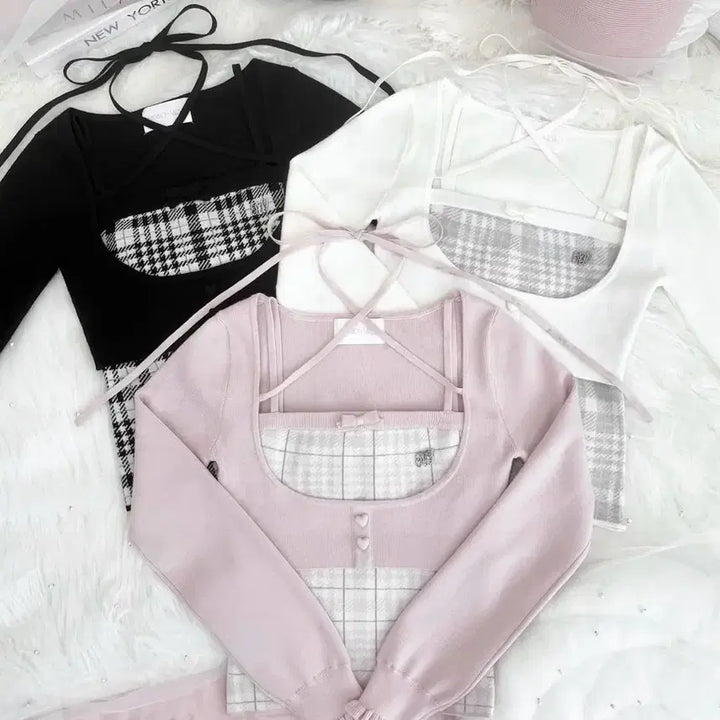 [BUNJANG] Honey Mieux Check Cross Ensemble Top / 허니뮤 체크 크로스 앙상블 탑 판매합니다