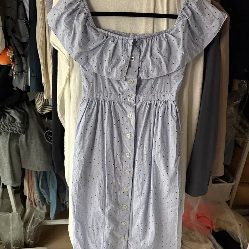 [BUNJANG] H&amp;M Blue Striped Two-Way Off-Shoulder Long Dress / [H&amp;M]블루 스트라이프 투웨이 오프숄더 롱 원피스