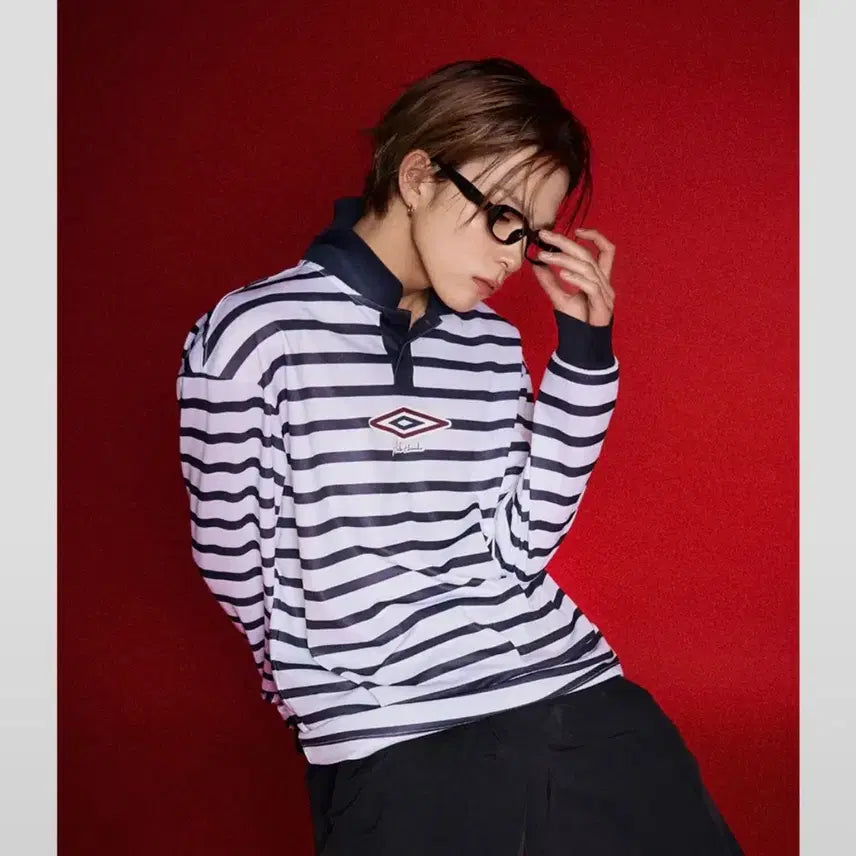 [BUNJANG] Umbro X Asahi Hamada Stripe Jersey Collar T-shirt / [Umbro X Asahi Hamada] 스트라이프 저지 카라 티셔츠 블