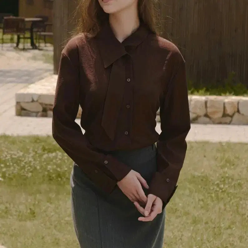 [BUNJANG] It MICHAA Brown Scarf Blouse / 잇미샤 스카프블라우스. 55