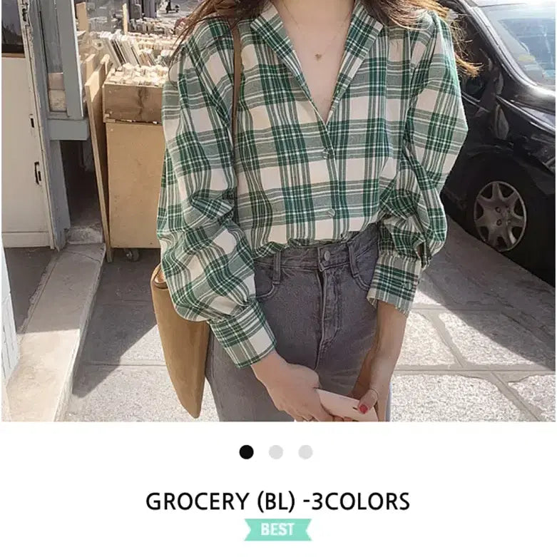 [BUNJANG] Maybe Baby Green Check Blouse / 메이비베이비 그린 체크 블라우스 GROCERY