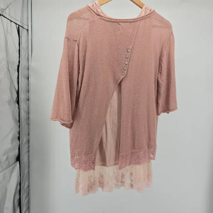 [BUNJANG] Pink Lace Layered Top and Dress Set / 레이스 핑크 상의/원피스 레이어드 세트