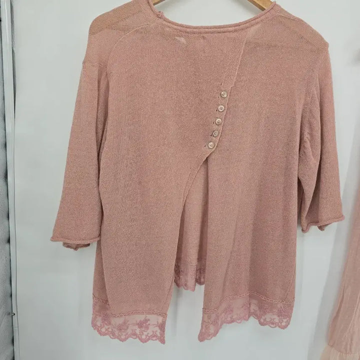 [BUNJANG] Pink Lace Layered Top and Dress Set / 레이스 핑크 상의/원피스 레이어드 세트