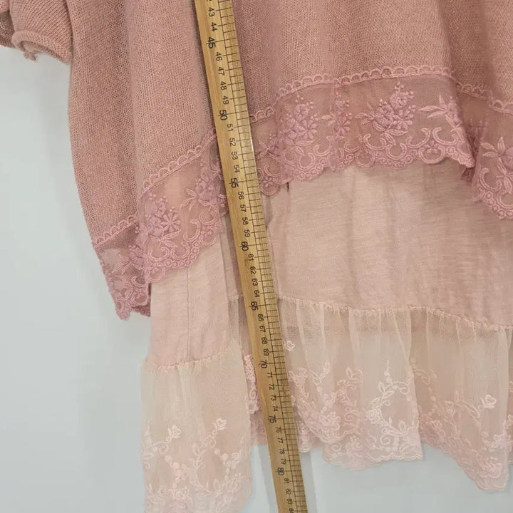 [BUNJANG] Pink Lace Layered Top and Dress Set / 레이스 핑크 상의/원피스 레이어드 세트