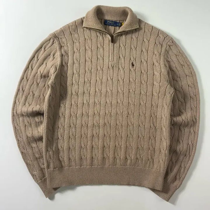 [SOLD OUT] Polo  폴로 랄프로렌 신형 자수 코튼 베이지 반집업 니트