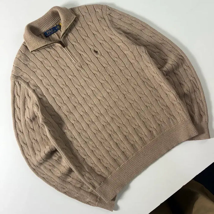 [SOLD OUT] Polo  폴로 랄프로렌 신형 자수 코튼 베이지 반집업 니트