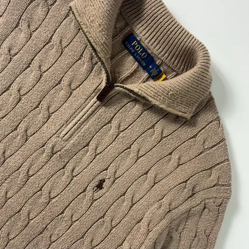 [SOLD OUT] Polo  폴로 랄프로렌 신형 자수 코튼 베이지 반집업 니트