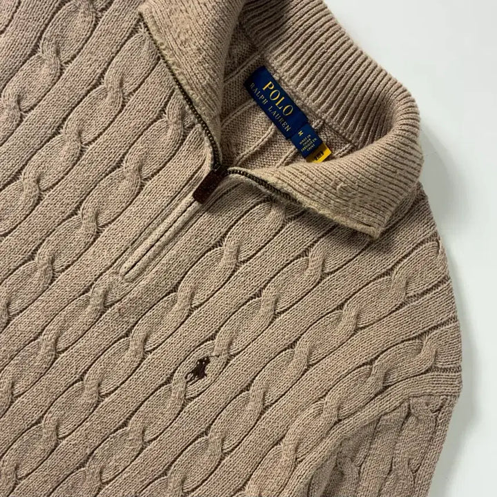 [SOLD OUT] Polo  폴로 랄프로렌 신형 자수 코튼 베이지 반집업 니트